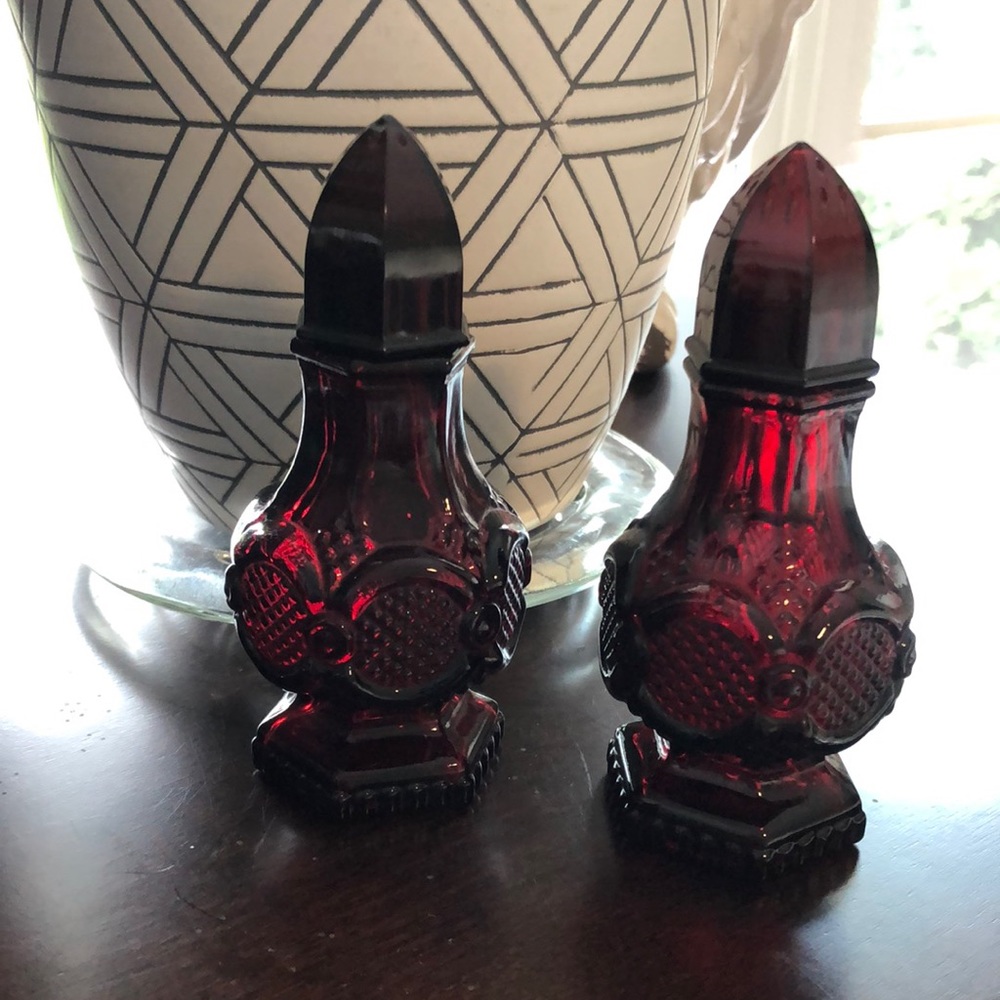Vintage Avon Cape Cod Ruby Red glass salt and pepper shakers Excellent Condition